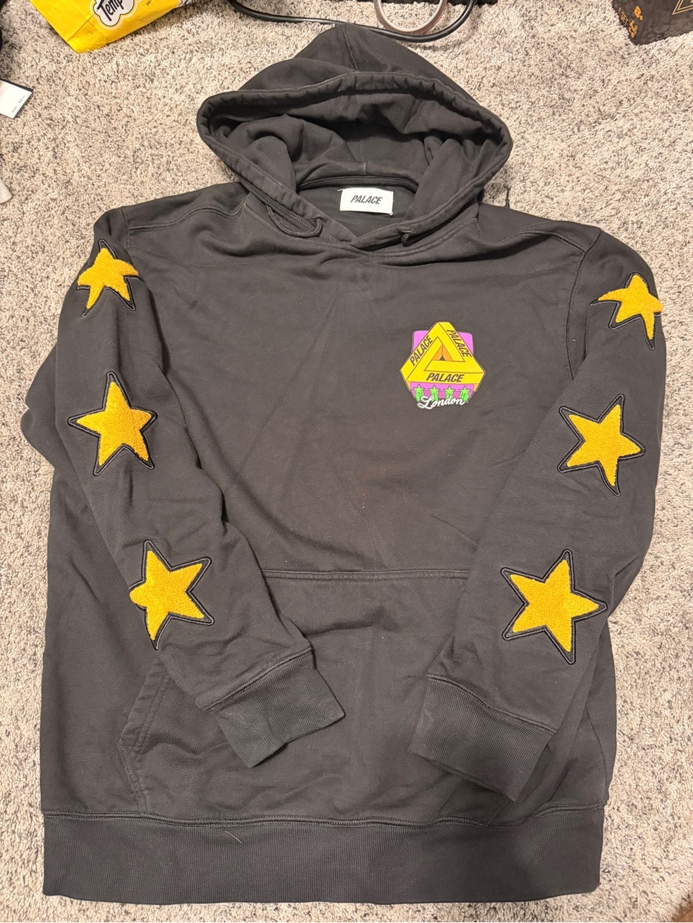 PALACE Black Hoodie with Yellow Star Appliqués